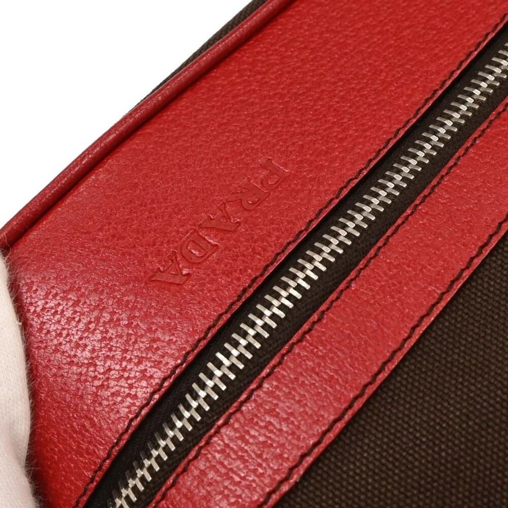 Prada Brown Red Canvas Leather Handbag 117 AQ00325 - Picture 6 of 10